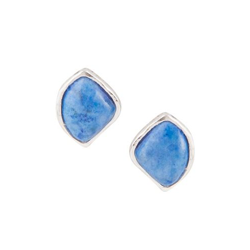 Barse Abstract Sterling Silver and Genuine Lapis Stud Earrings