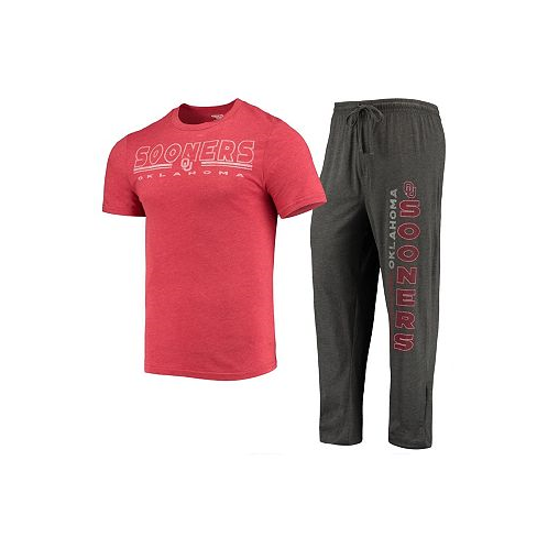 Concepts Sport Mens Heathered Charcoal Crimson Oklahoma Sooners Meter T-shirt and Pants Sleep Set