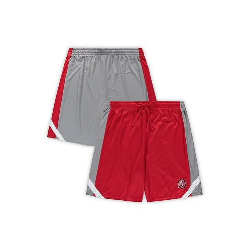 Colosseum Mens Scarlet Gray Ohio State Buckeyes Big and Tall Team Reversible Shorts