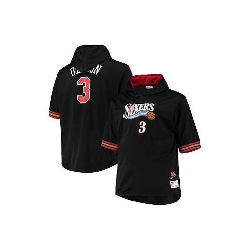 Mitchell & Ness Mens Allen Iverson Black and Red Philadelphia 76ers Big and Tall Name & Number Short Sleeve Hoodie
