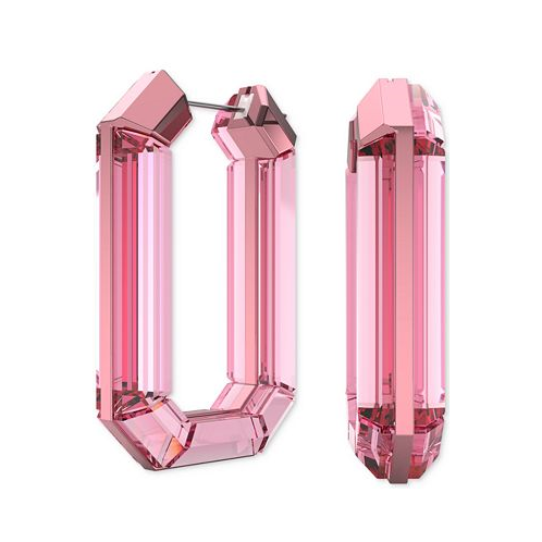 Swarovski Swarovaki Silver-Tone Pink Crystal Octagon Hoop Earrings