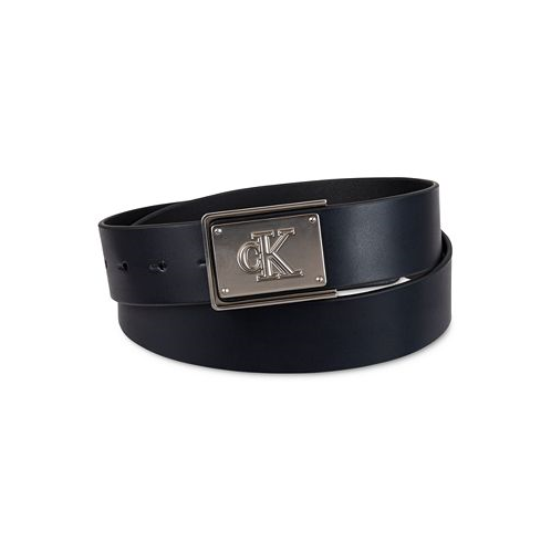 Calvin Klein Mens CK Plate Plaque Belt