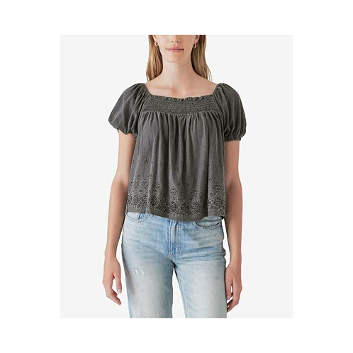 Lucky Brand Womens Square-Neck Peasant Top