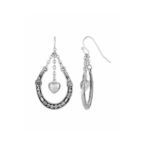 2028 Womens Pewter Horseshoe with Hanging Heart Earring
