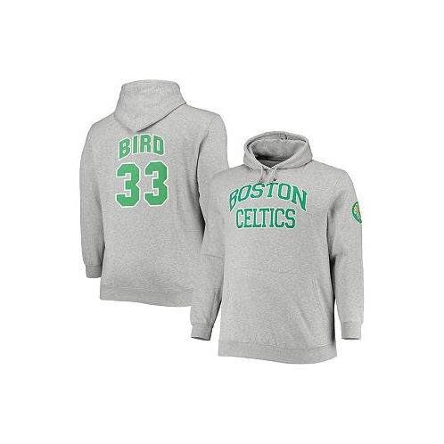 Mitchell & Ness Mens Larry Bird Heathered Gray Boston Celtics Big and Tall Name and Number Pullover Hoodie