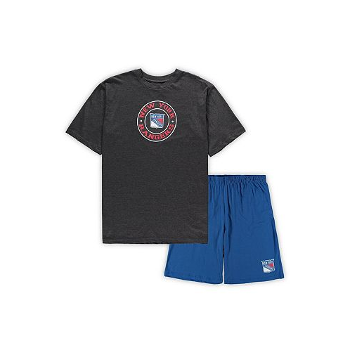 Concepts Sport Mens Blue Heathered Charcoal New York Rangers Big and Tall T-shirt and Shorts Sleep Set