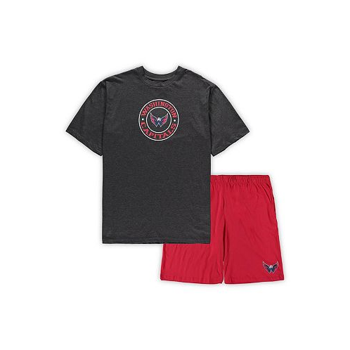 Concepts Sport Mens Red Heathered Charcoal Washington Capitals Big and Tall T-shirt and Shorts Sleep Set