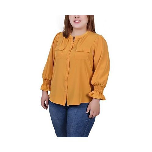 NY Collection Plus Size Long Sleeve Y Neck Blouse