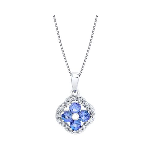 Macys Tanzanite (1 ct. t.w.) & Diamond (1/5 ct. t.w.) Flower Halo 18 Pendant Necklace in 14k White Gold