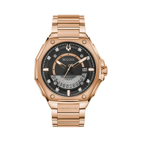Bulova Mens Precisionist High Performance Quartz Diamond (1/20 ct. t.w.) Rose Gold-Tone Stainless Steel Bracelet Watch 47mm