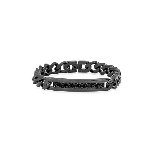 STEELTIME Black Ion Plating Thick Cuban Link Chain and Simulated Black Diamonds ID Bracelet