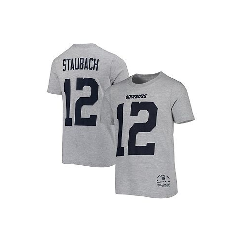 Mitchell & Ness Big Boys Roger Staubach Heathered Gray Dallas Cowboys Retired Retro Player Name and Number T-shirt