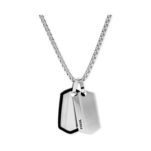 Fossil Mens Chevron Stainless Steel Dog Tag Necklace