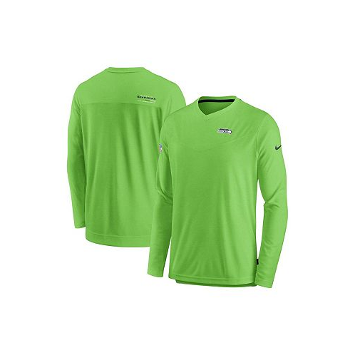 Nike Mens Neon Green Seattle Seahawks 2022 Sideline Coach Chevron Lock Up Performance Long Sleeve T-shirt