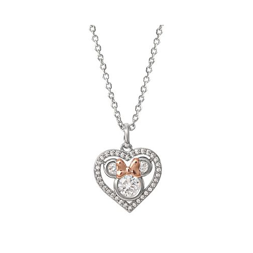 Disney Cubic Zirconia Minnie Mouse Pendant Necklace in Sterling Silver & 18K Rose Gold-Plate 16 + 2 extender