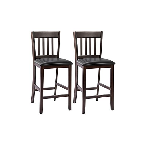 Costway Set of 2 Bar Stools Counter Height Chairs w/ PU Leather Seat