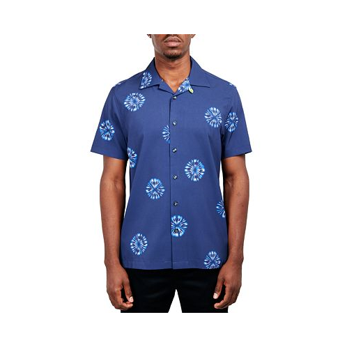 Society of Threads Mens Slim-Fit Non-Iron Performance Stretch Abstract Floral-Print Button-Down Camp Shirt