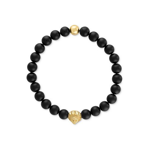 Esquire Mens Jewelry Onyx & Lion Bead Stretch Bracelet in 14k Gold-Plated Sterling Silver (Also in Blue Tiger Eye)