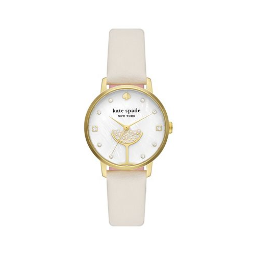 Kate spade new york Kate Spade Womens Metro Three-Hand Champagne White Leather Strap Watch 34mm
