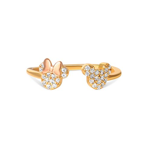 Disney Cubic Zirconia Mickey & Minnie Mouse Adjustable Cuff Ring in 18k Gold- & 18k Rose Gold-Plated Sterling Silver