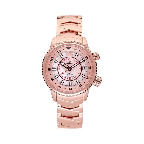 Abingdon Co. Womens Elise Swiss Tri-Time Rose Gold-Tone Ion-Plated Stainless Steel Bracelet Watch 33mm