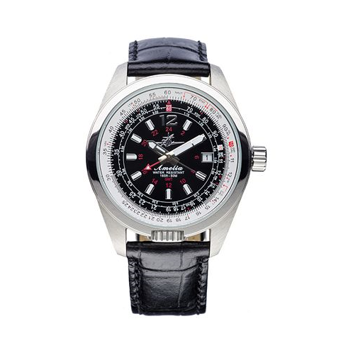Abingdon Co. Womens Amelia Swiss GMT Black Leather Strap Watch 40mm