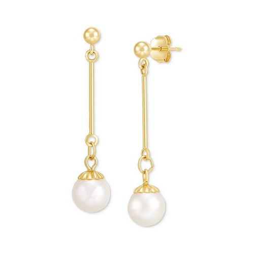 Macys Cultured Freshwater Pearl (6-1/2 - 7mm) Drop Earrings in 14k Gold