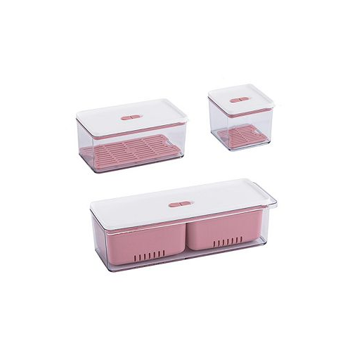 Lille Home Stackable Produce Savers Organizer Bins Set of 3 Pink