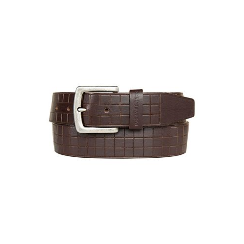 Lucky Brand Mens Grid Tooled Embossed Leather Belt