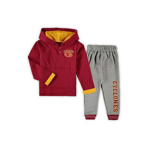 Colosseum Toddler Boys Cardinal Heathered Gray Iowa State Cyclones Poppies Hoodie and Sweatpants Set