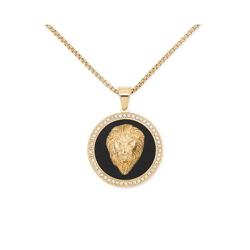 LEGACY for MEN by Simone I. Smith Black Agate & Lion Head 24 Pendant Necklace in Gold-Tone Ion-Plated Stainless Steel