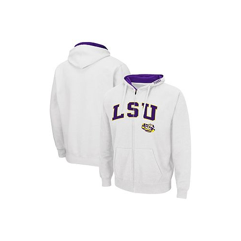 Colosseum Mens White LSU Tigers Arch and Logo 3.0 Full-Zip Hoodie