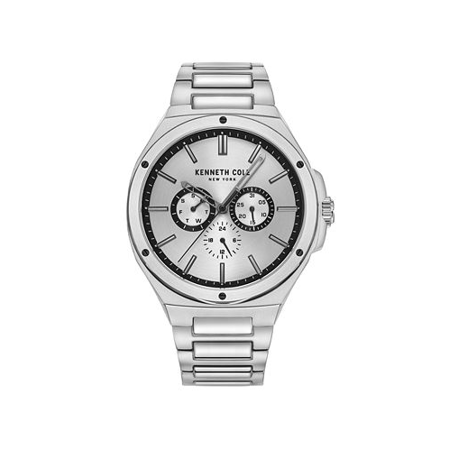 Kenneth Cole New York Mens Multi-Function Silver-Tone Stainless Steel Bracelet Watch 43.5mm