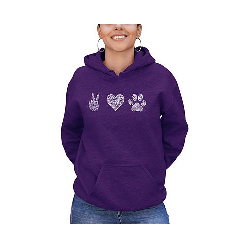 LA Pop Art Womens Peace Love Dogs Word Art Hooded Sweatshirt