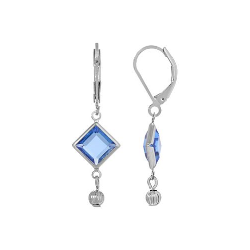 2028 Womens Silver-Tone Light Blue Crystal Square Drop Earrings
