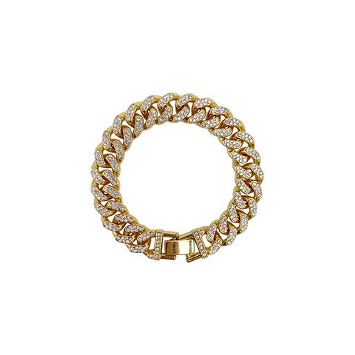 ADORNIA Womens Gold-Tone Plated Crystal Thick Cuban Curb Chain Bracelet
