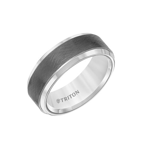Triton Mens Crystalline Finish Tungsten Comfort Fit Wedding Band in White & Gray Tungsten Carbide