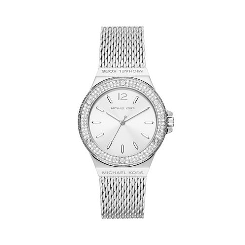 Michael Kors Womens Lennox Three-Hand Silver-Tone Stainless Steel Bracelet Mesh Watch 37mm