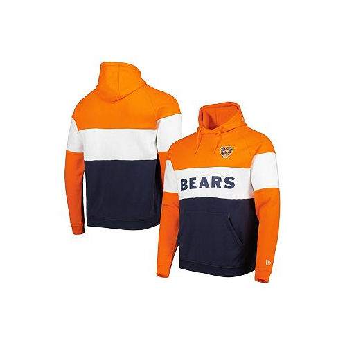 New Era Mens Navy and Orange Chicago Bears Colorblock Throwback Pullover Hoodie