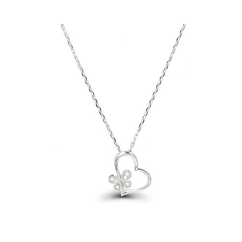 Macys Cubic Zirconia Butterfly and Heart Necklace (1/20 ct. t.w.) in Sterling Silver