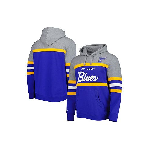 Mitchell & Ness Mens Blue Heather Gray St. Louis Blues Head Coach Pullover Hoodie