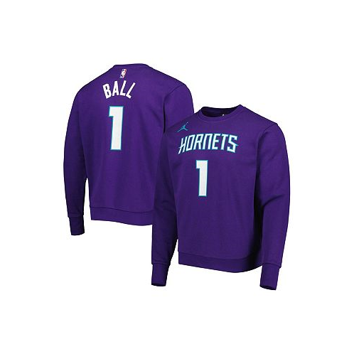Jordan Mens LaMelo Ball Purple Charlotte Hornets Statement Name and Number Pullover Sweatshirt