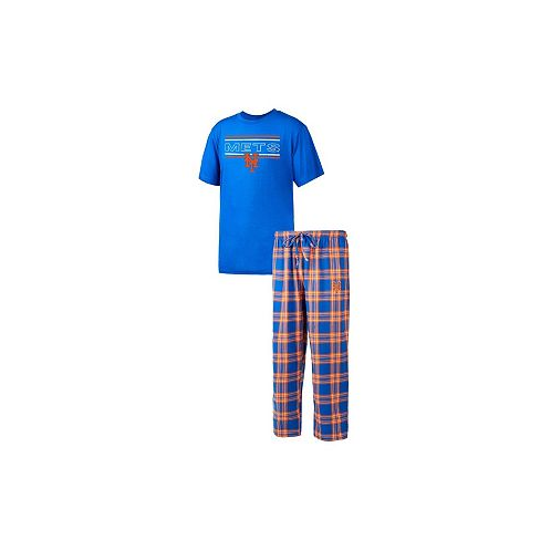 Concepts Sport Mens Royal Orange New York Mets Badge T-shirt and Pants Sleep Set