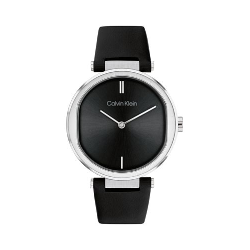 Calvin Klein Womens 2-Hand Black Leather Strap Watch 36mm