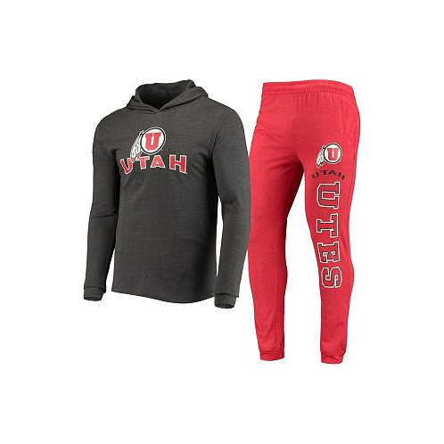 Concepts Sport Mens Red Charcoal Utah Utes Meter Long Sleeve Hoodie T-shirt and Jogger Pants Sleep Set
