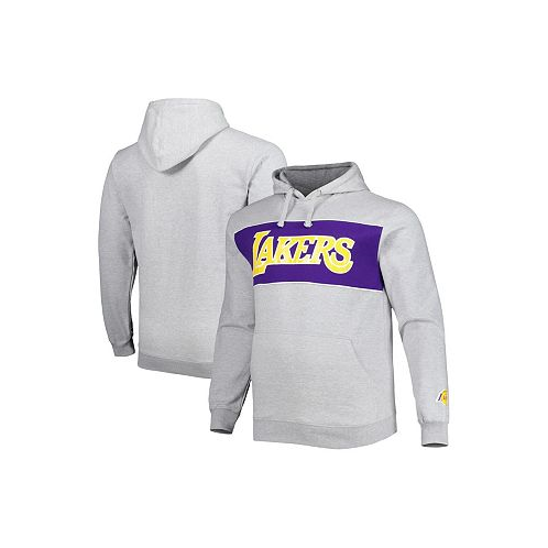 Fanatics Mens Heather Gray Los Angeles Lakers Big and Tall Wordmark Pullover Hoodie
