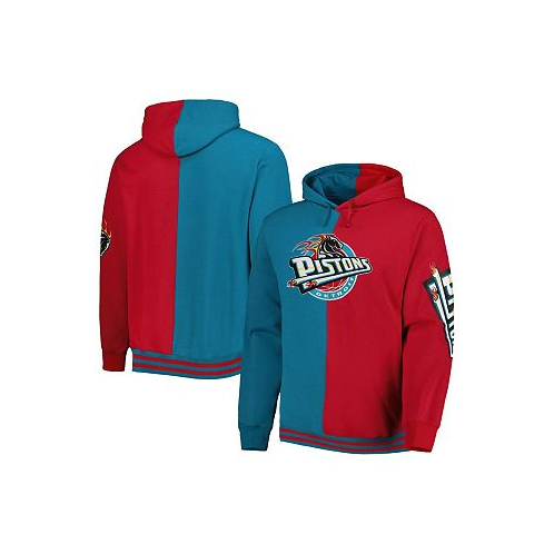 Mitchell & Ness Mens Red Teal Detroit Pistons Hardwood Classics Split Pullover Hoodie