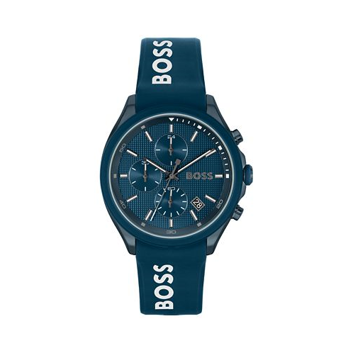 Hugo Boss Mens Velocity Quartz Fashion Chronograph Blue Silicone Strap Watch 44mm