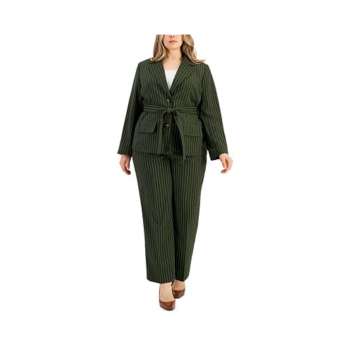 Le Suit Plus Size Striped Belted Pantsuit