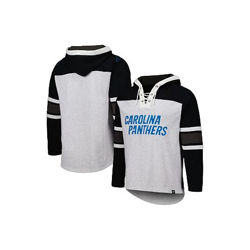 47 Brand Mens Carolina Panthers Heather Gray Gridiron Lace-Up Pullover Hoodie